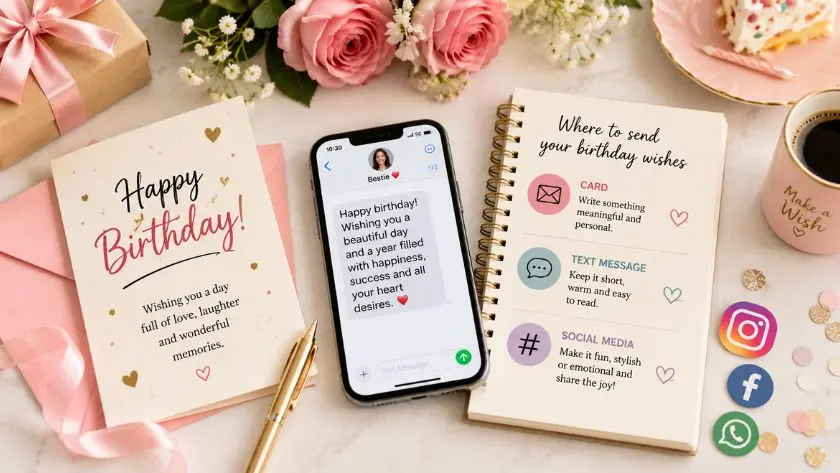 Happy birthday wishes for birthday cards, text messages, and social media posts